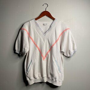 80s vintage white V-neck blouse with pockets about a size medium by Blast